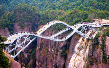 обоя города, - мосты, мост, люди, скалы, лес, осень