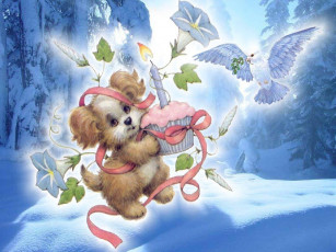 Картинка рисованные животные собака щенок голубь свеча