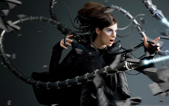 Обои картинки фото robot, octopus, фэнтези, девушки