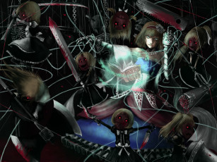 Картинка аниме touhou магия книга алиса кровь куклы alice