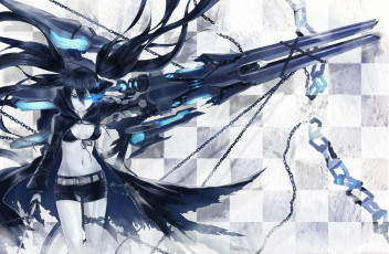 Картинка аниме black rock shooter девушка синее пламя цепи оружие