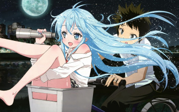 Картинка аниме denpa onna to seishun otoko девушка велосипед город луна парень
