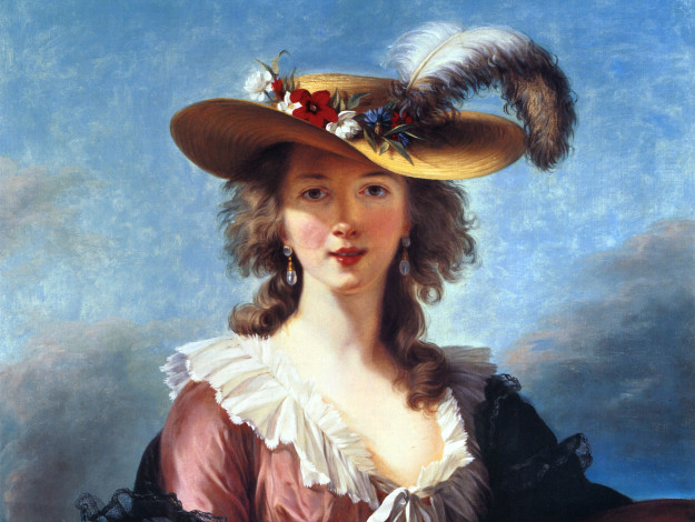 Обои картинки фото marie, louise, elisabeth, vigee, lebrun, рисованные, le, brun, перо, шляпа