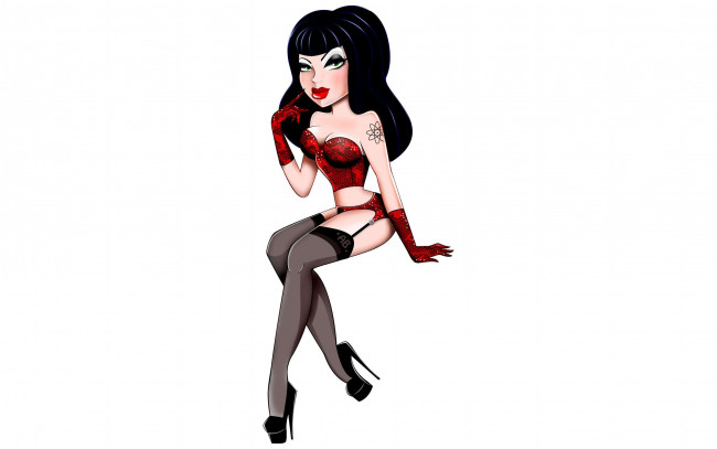 Обои картинки фото векторная, графика, брюнетка, чулки, девушка