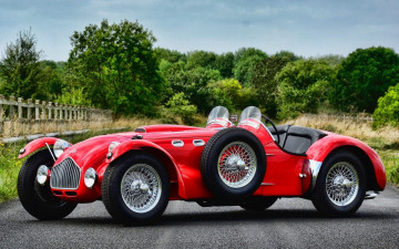 Картинка автомобили классика забор деревья небо трава дорога автомобиль