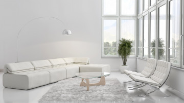 Картинка 3д+графика реализм+ realism диван столик растение подушки