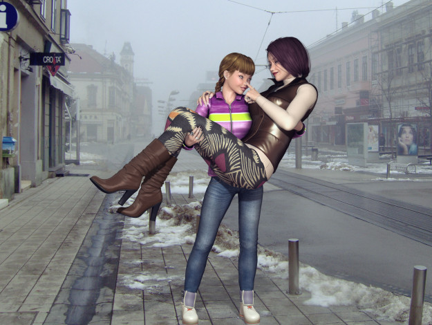 Обои картинки фото 3д графика, люди , people, девушка, взгляд, улыбка, улица