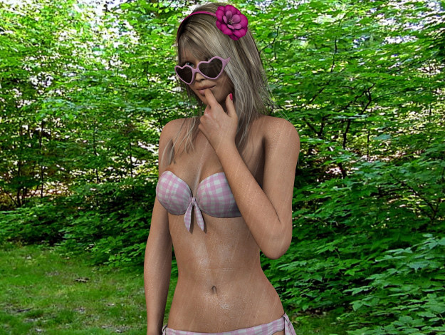 Обои картинки фото 3д графика, люди , people, очки, взгляд, девушка, цветок