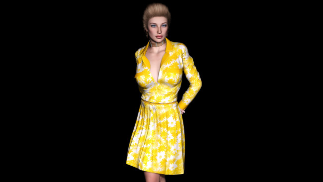 Обои картинки фото 3д графика, люди , people, девушка, платье, фон, взгляд