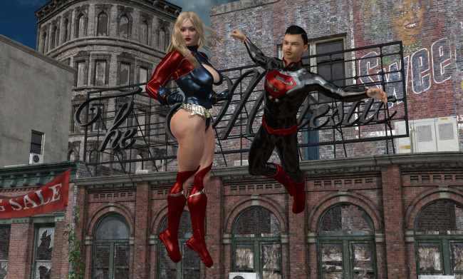 Обои картинки фото 3д графика, фантазия , fantasy, девушка, мужчина, супермены