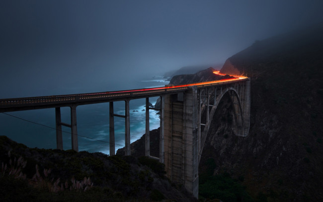 Обои картинки фото города, - мосты, опоры, река, ночь