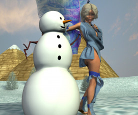 Картинка 3д+графика эльфы+ elves снеговик фон взгляд фея