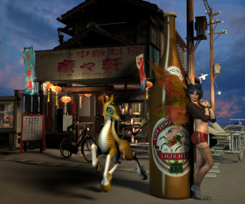 Картинка 3д+графика фантазия+ fantasy девушка взгляд фон лошадка