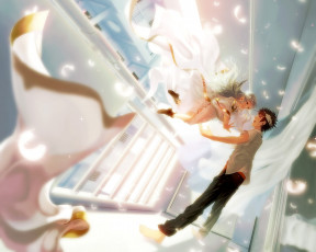 Картинка аниме toaru+majutsu+no+index парень index to aru majutsu no art девушка радость полет повязка коридор настроение kamijou touma