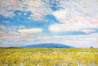 Картинка рисованное frederick+childe+hassam небо облака холм луг цветы