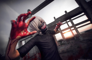 Картинка разное cosplay+ косплей кровь маска канеки кен токийский гуль арт аниме