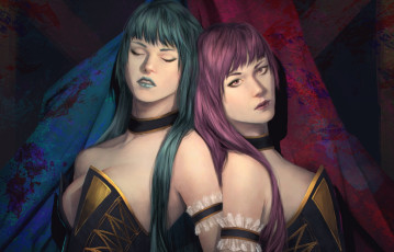 Картинка фэнтези девушки art pink blue волосы лицо взгляд