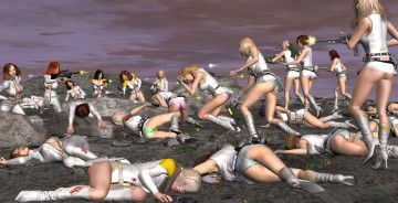 обоя 3д графика, фантазия , fantasy, девушки, взгляд, фон, оружие, бой, кровь