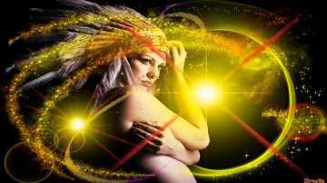 Картинка девушки -unsort+ креатив перья индианка абстракция свет