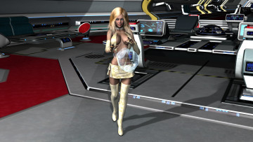 Картинка 3д+графика фантазия+ fantasy девушка взгляд фон блондинка космический корабль