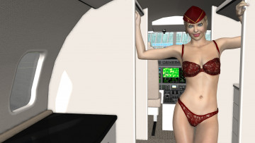 Картинка 3д+графика люди+ people девушка взгляд фон стюардесса салон самолет