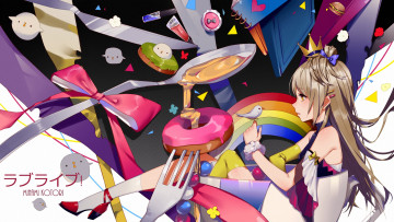 Картинка аниме love+live +school+idol+project minami kotori prophet heart птичка девушка вилка ложка нож еда арт love live school idol project