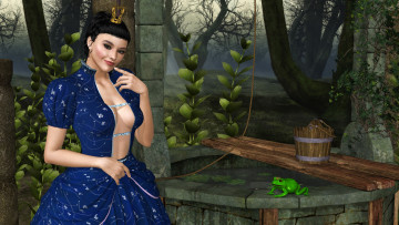 Картинка feliciana 3д+графика фантазия+ fantasy лягушка фон взгляд девушка