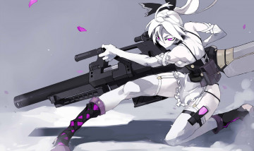 Картинка аниме оружие +техника +технологии лепестки девушка