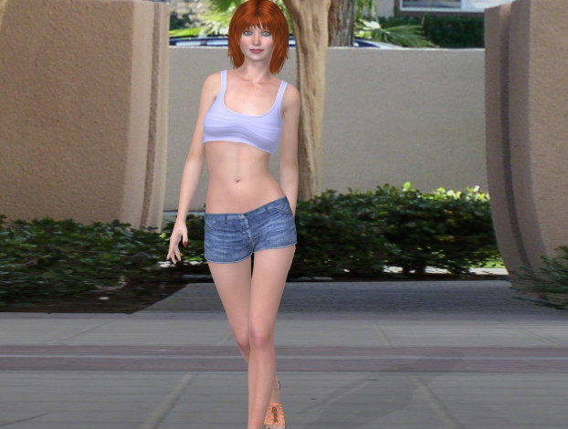 Обои картинки фото 3д графика, люди , people, взгляд, фон, рыжая, девушка