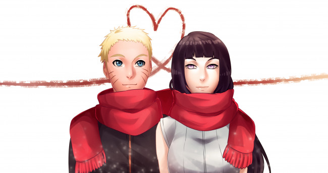 Обои картинки фото разное, арты, девушка, хината, арт, наруто, романтика