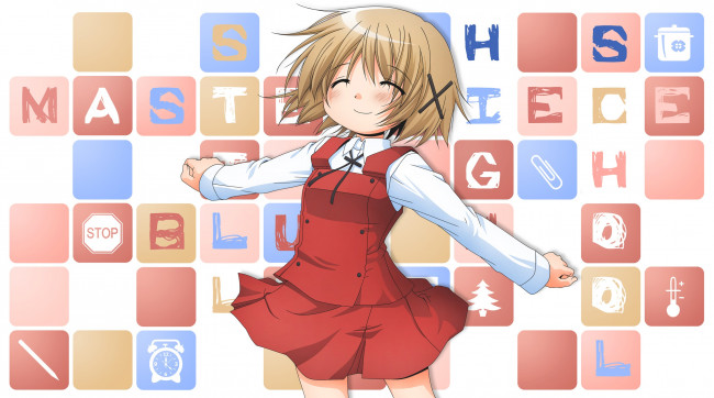 Обои картинки фото аниме, hidamari sketch, взгляд, платье, фон