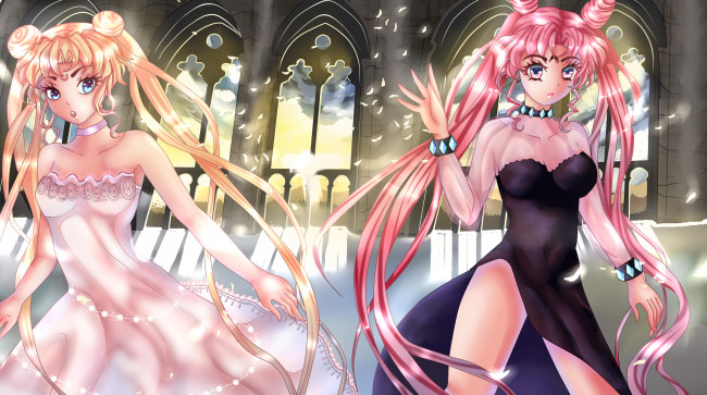 Обои картинки фото sailor moon, разное, арты, девушки, взгляд, фон, волосы, окна