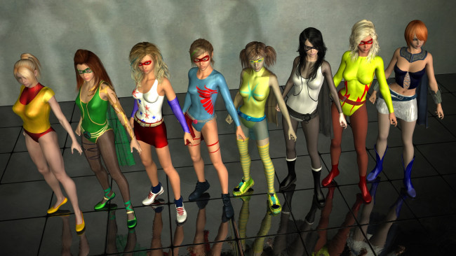 Обои картинки фото 3д графика, фантазия , fantasy, девушки, взгляд, фон, команда