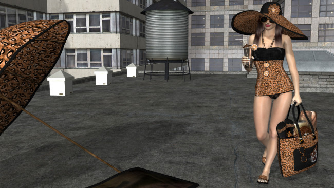 Обои картинки фото 3д графика, люди , people, взгляд, девушка, шляпа, зонтик, фон