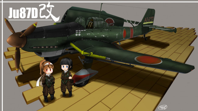 Обои картинки фото аниме, kantai collection, самолёт, малыши, арт, kantai, collection