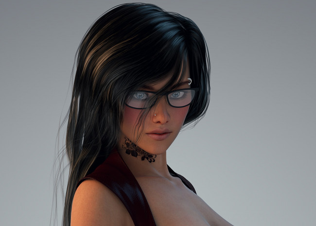 Обои картинки фото 3д графика, портрет , portraits, взгляд, девушка, очки, фон
