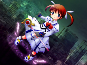 Картинка аниме mahou+shoujo+lyrical+nanoha взгляд девушка фон