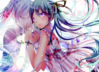 Картинка аниме vocaloid девушка взгляд фон