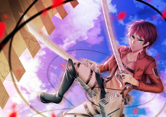 Картинка attack+on+titan аниме shingeki+no+kyojin парень взгляд фон