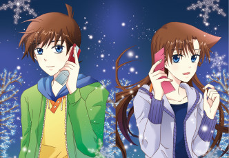 обоя аниме, detective conan,  magic kaito, mouri, ran, kudou, shinichi