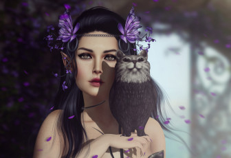 Картинка фэнтези эльфы фон взгляд девушка