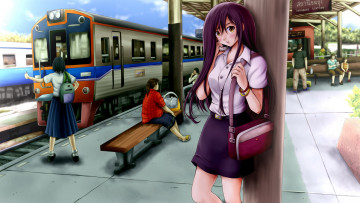 Картинка аниме город +улицы +здания фон взгляд девушка