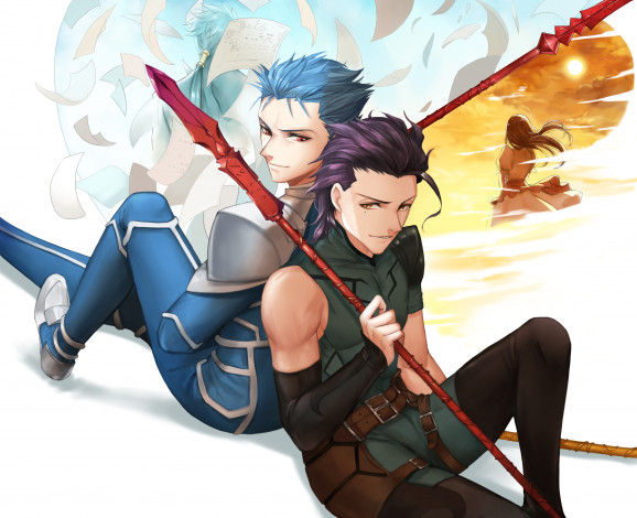 Обои картинки фото аниме, fate, zero, парни, двое, лансер
