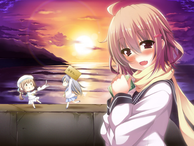 Обои картинки фото аниме, kantai collection, фон, взгляд, девушка