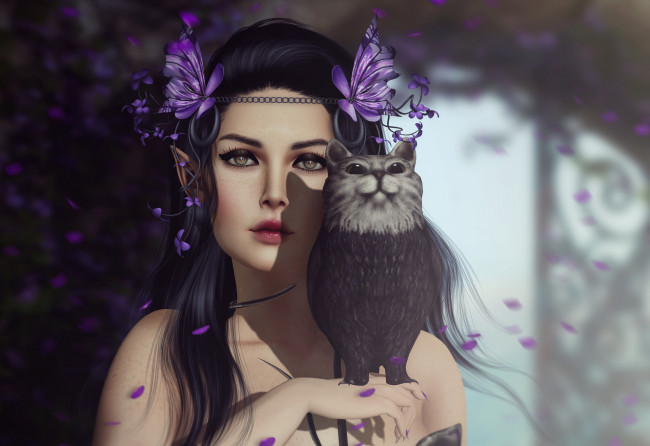 Обои картинки фото фэнтези, эльфы, фон, взгляд, девушка