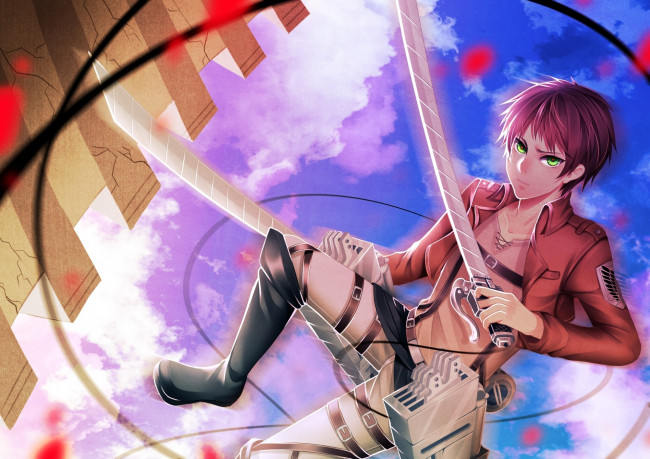 Обои картинки фото attack on titan, аниме, shingeki no kyojin, парень, взгляд, фон