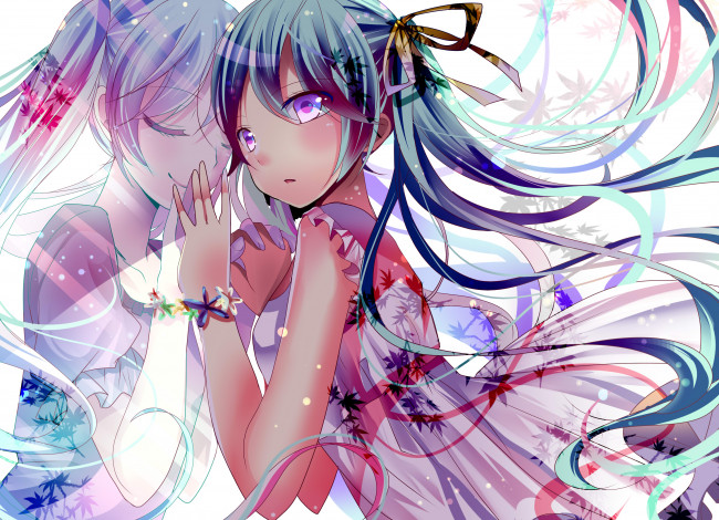 Обои картинки фото аниме, vocaloid, девушка, взгляд, фон