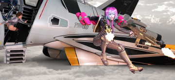 Картинка 3д+графика фантазия+ fantasy фон оружие девушки взгляд