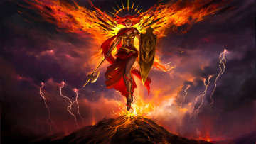 Картинка 3д+графика фантазия+ fantasy взгляд девушка воин фон