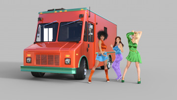 Картинка 3д+графика люди-авто мото+ people-+car+ +moto взгляд девушки автомобиль фон